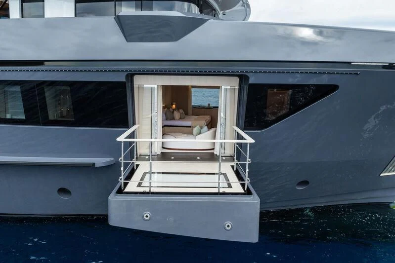 a boat with a door open aboard PARA BELLVM Yacht for Charter