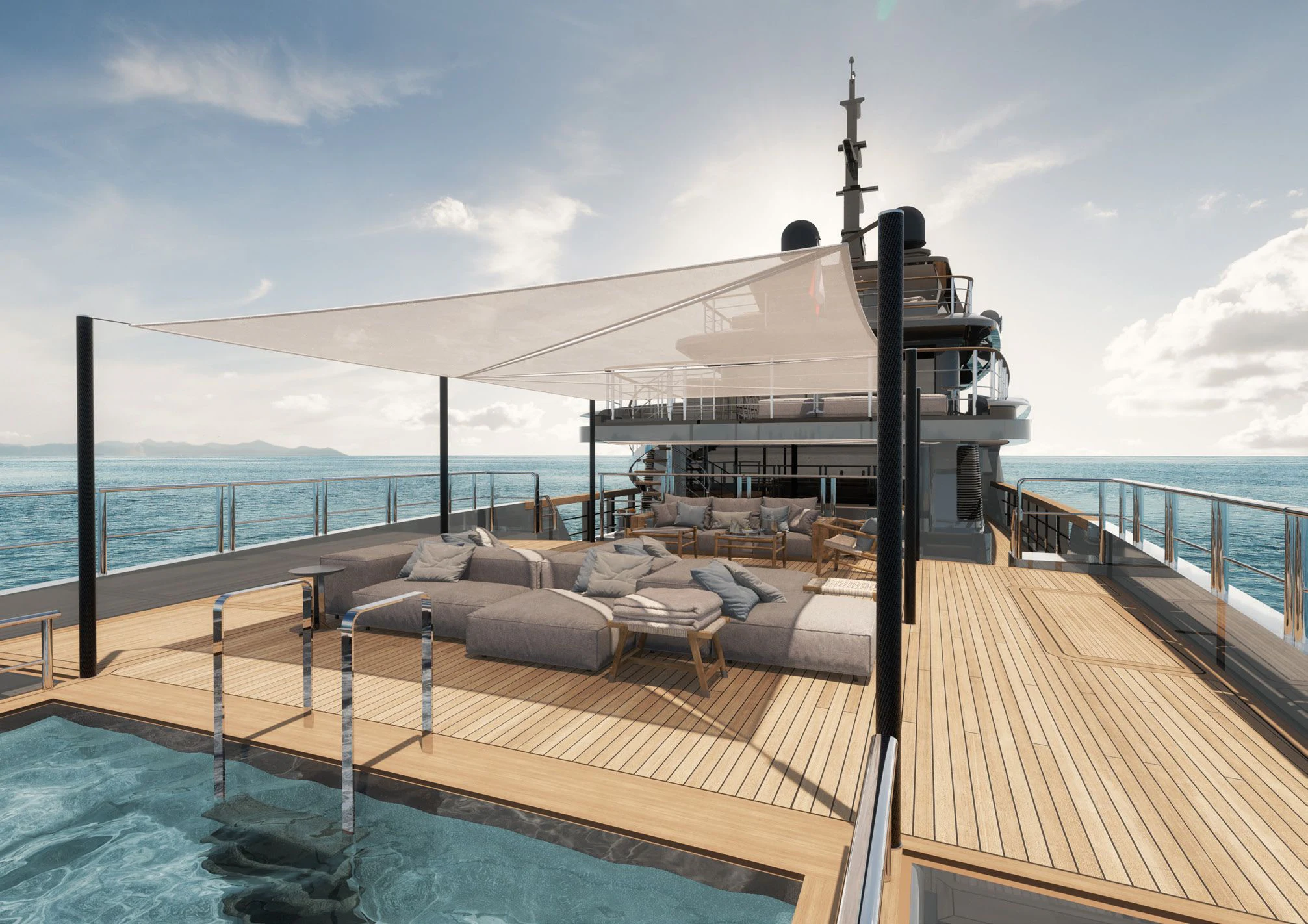 a large white boat on a body of water aboard PARA BELLVM Yacht for Charter