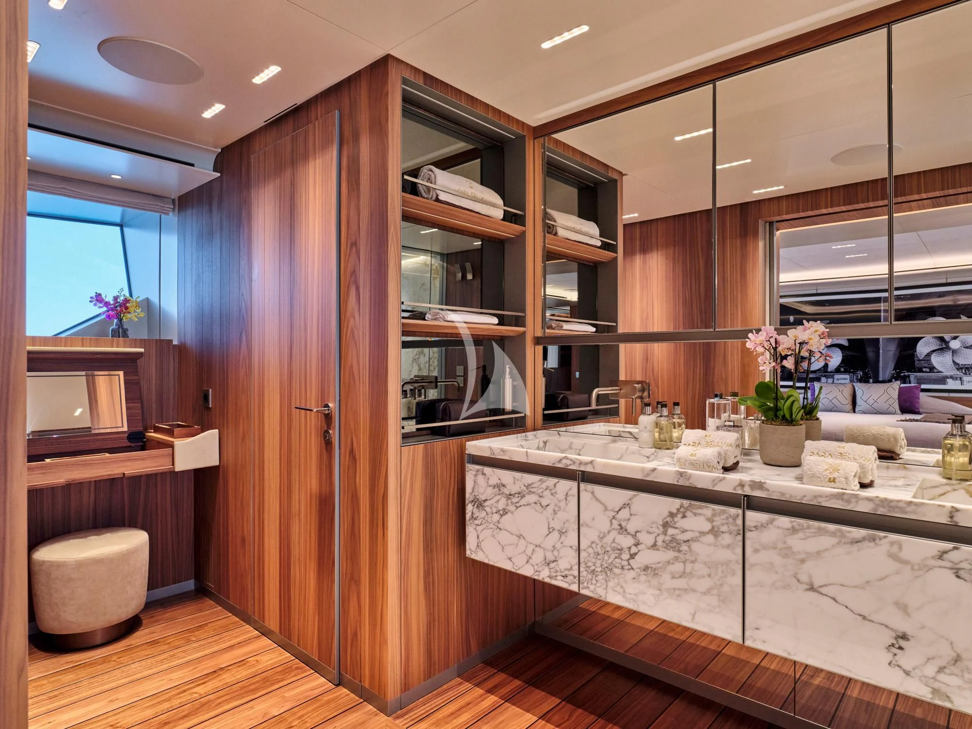 a kitchen with a large counter aboard PARA BELLVM Yacht for Charter