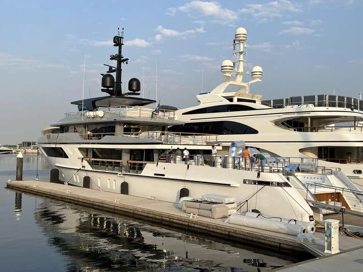 a large white ship aboard PARA BELLVM Yacht for Charter