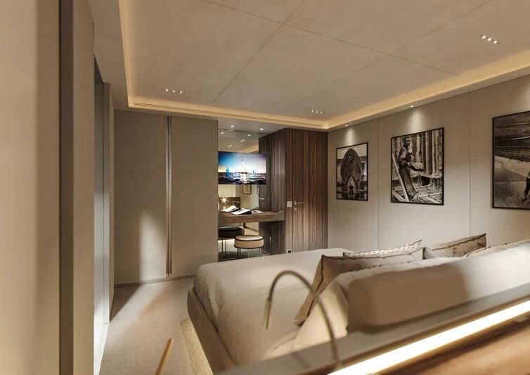 a bed in a room aboard PARA BELLVM Yacht for Charter