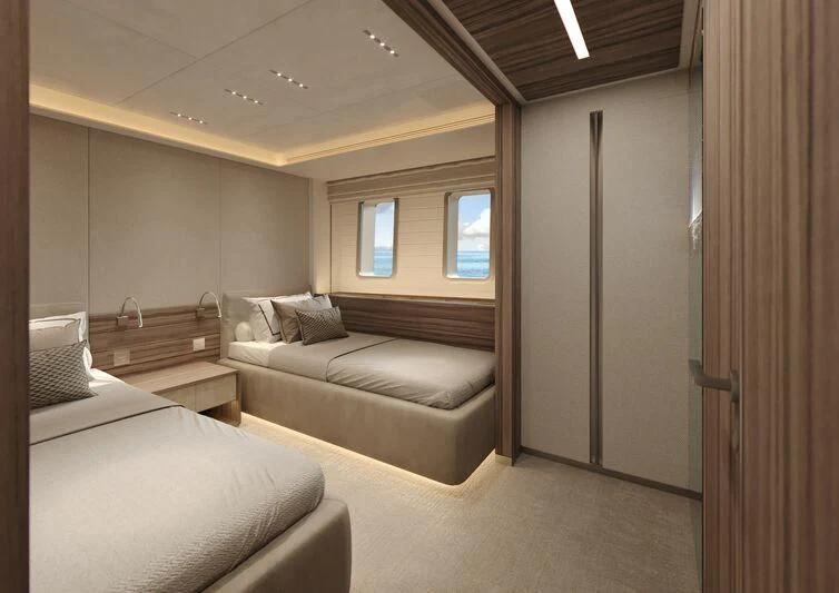 a room with a couch and a window aboard PARA BELLVM Yacht for Charter