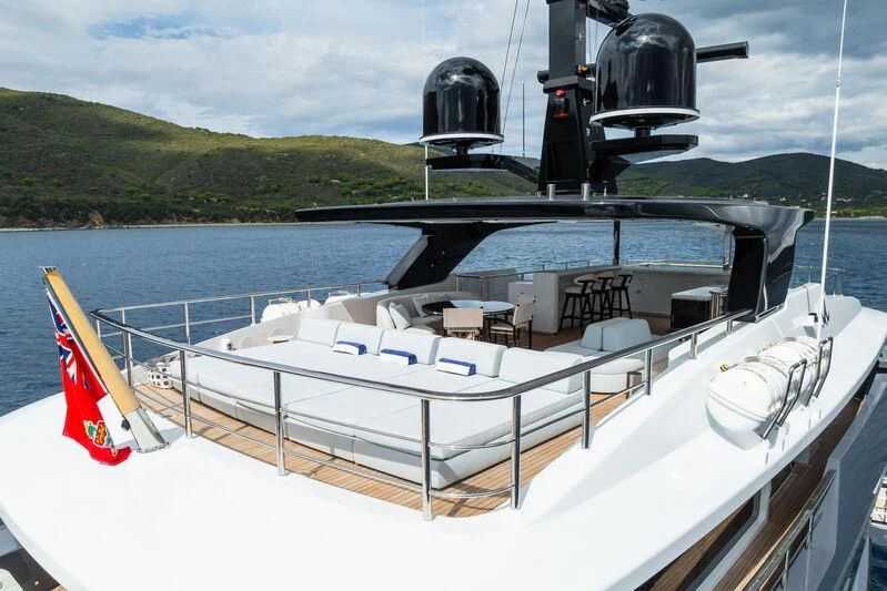 a boat with a satellite dish on it aboard PARA BELLVM Yacht for Charter