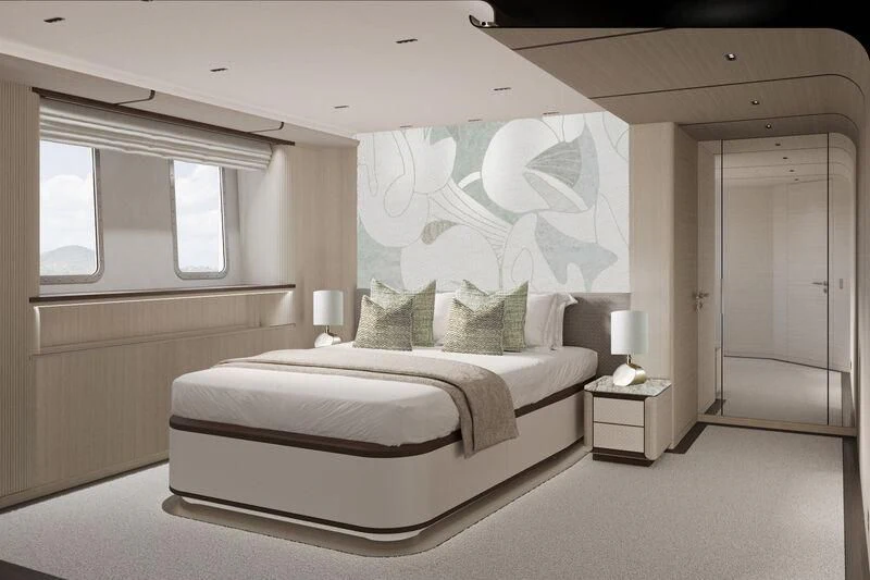 a bedroom with a large bed aboard PARA BELLVM Yacht for Charter