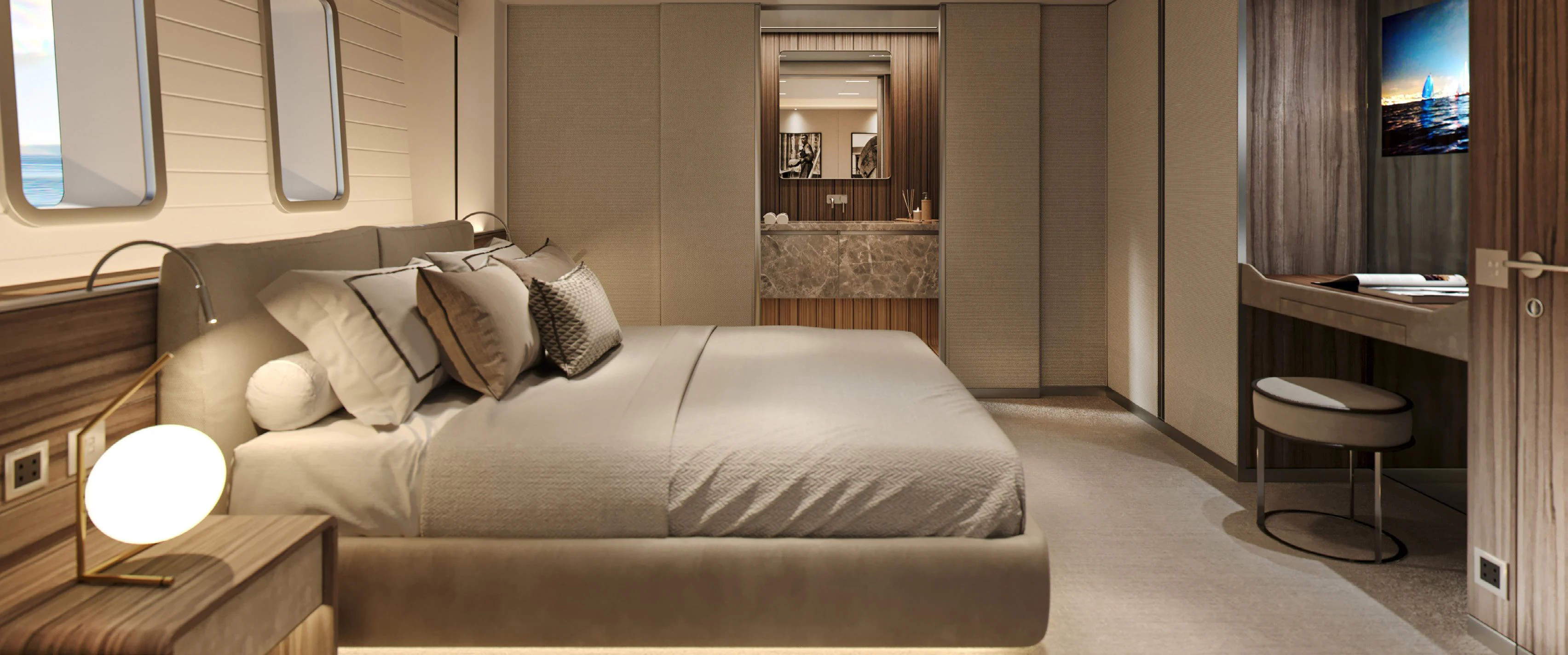 a bed in a room aboard PARA BELLVM Yacht for Charter