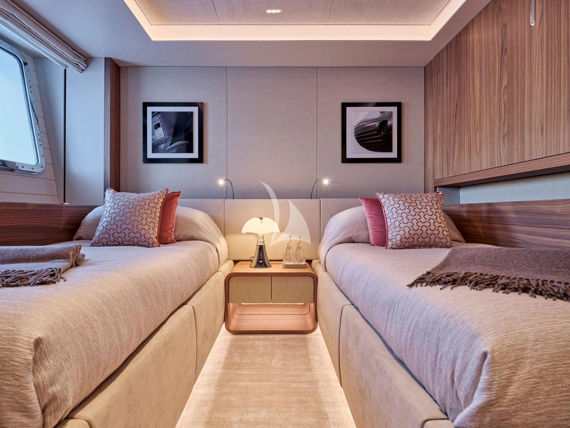 a couple of beds in a hotel room aboard PARA BELLVM Yacht for Charter