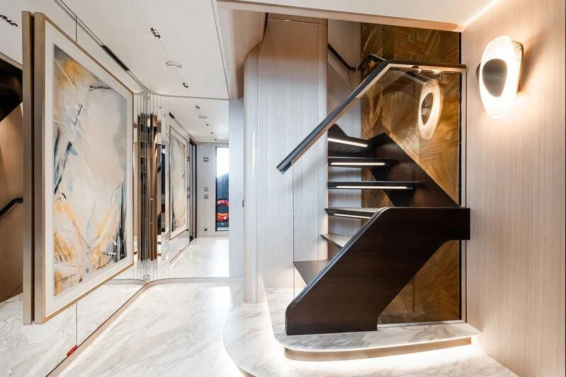 a staircase in a building aboard PARA BELLVM Yacht for Charter