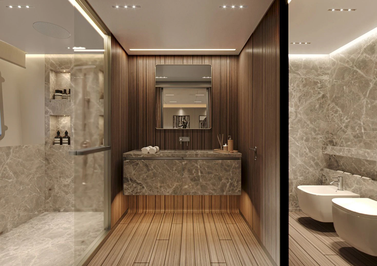 a bathroom with a tub sink and a shower aboard PARA BELLVM Yacht for Charter