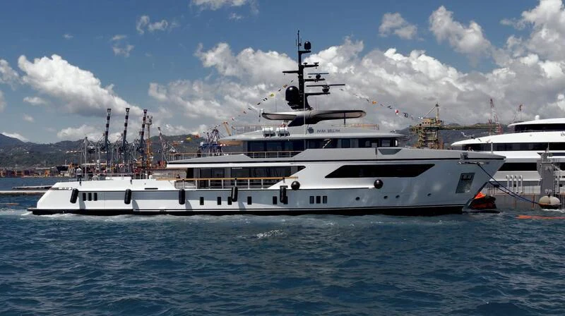 a large white boat in the water aboard PARA BELLVM Yacht for Charter