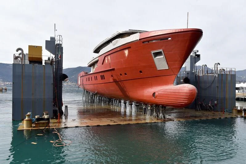 a boat docked at a pier aboard PARA BELLVM Yacht for Charter