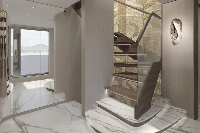 a staircase in a room aboard PARA BELLVM Yacht for Charter