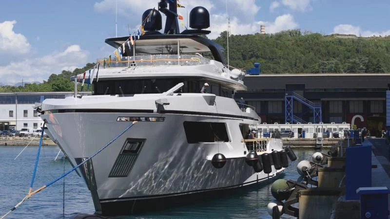 a boat docked at a pier aboard PARA BELLVM Yacht for Charter