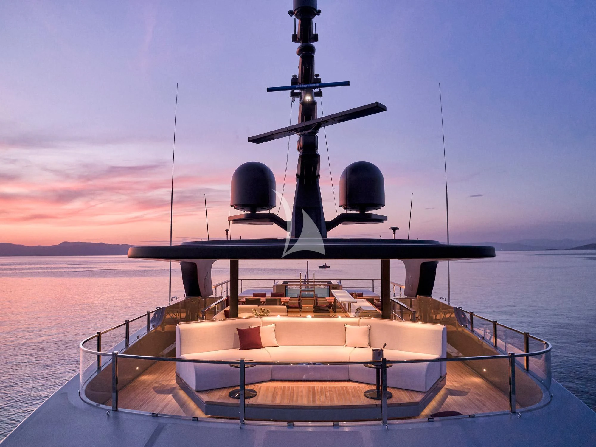 a boat with a large telescope on it aboard PARA BELLVM Yacht for Charter
