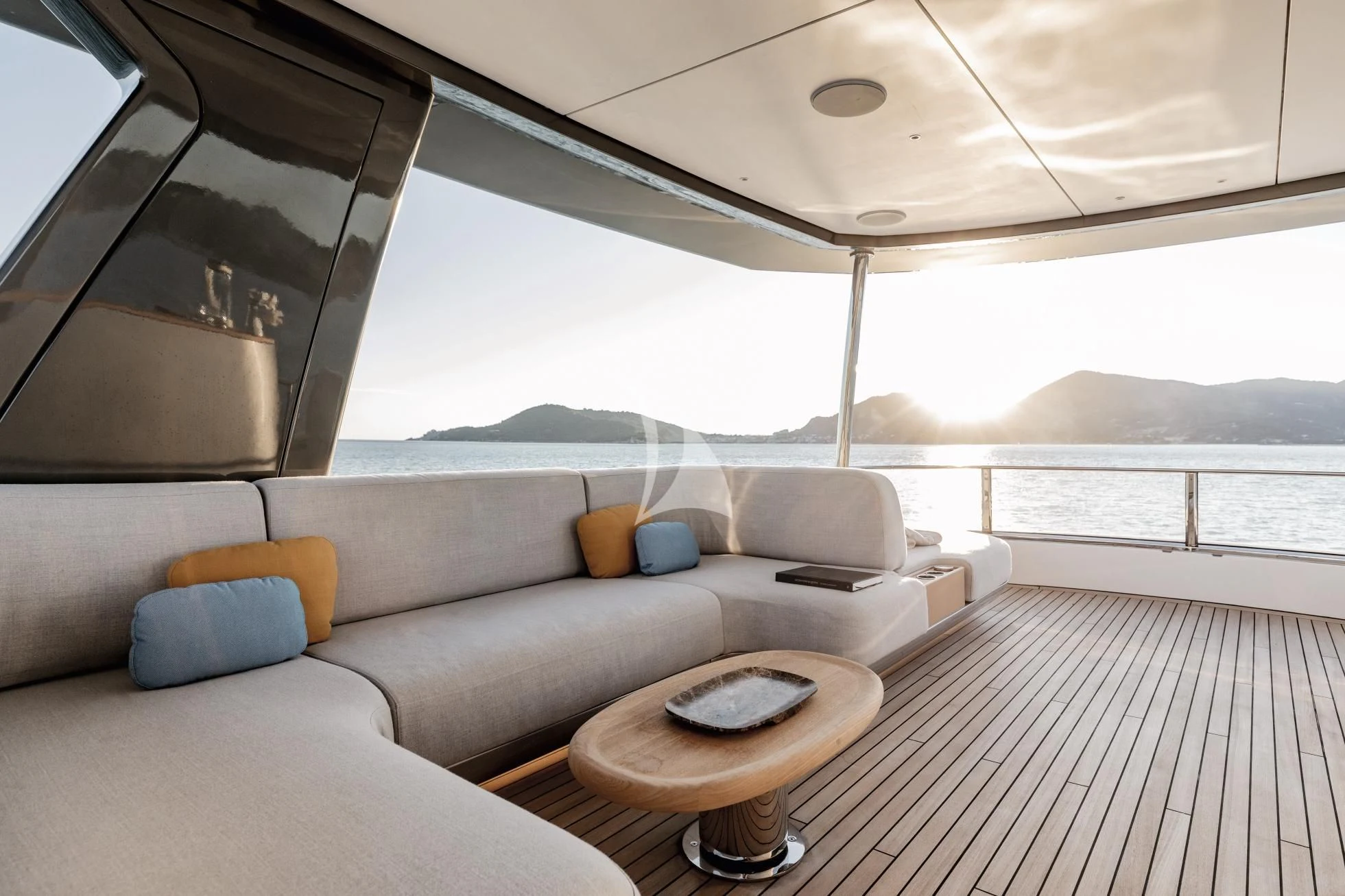 a room with a couch and a table aboard LUZ DE MAR Yacht for Sale