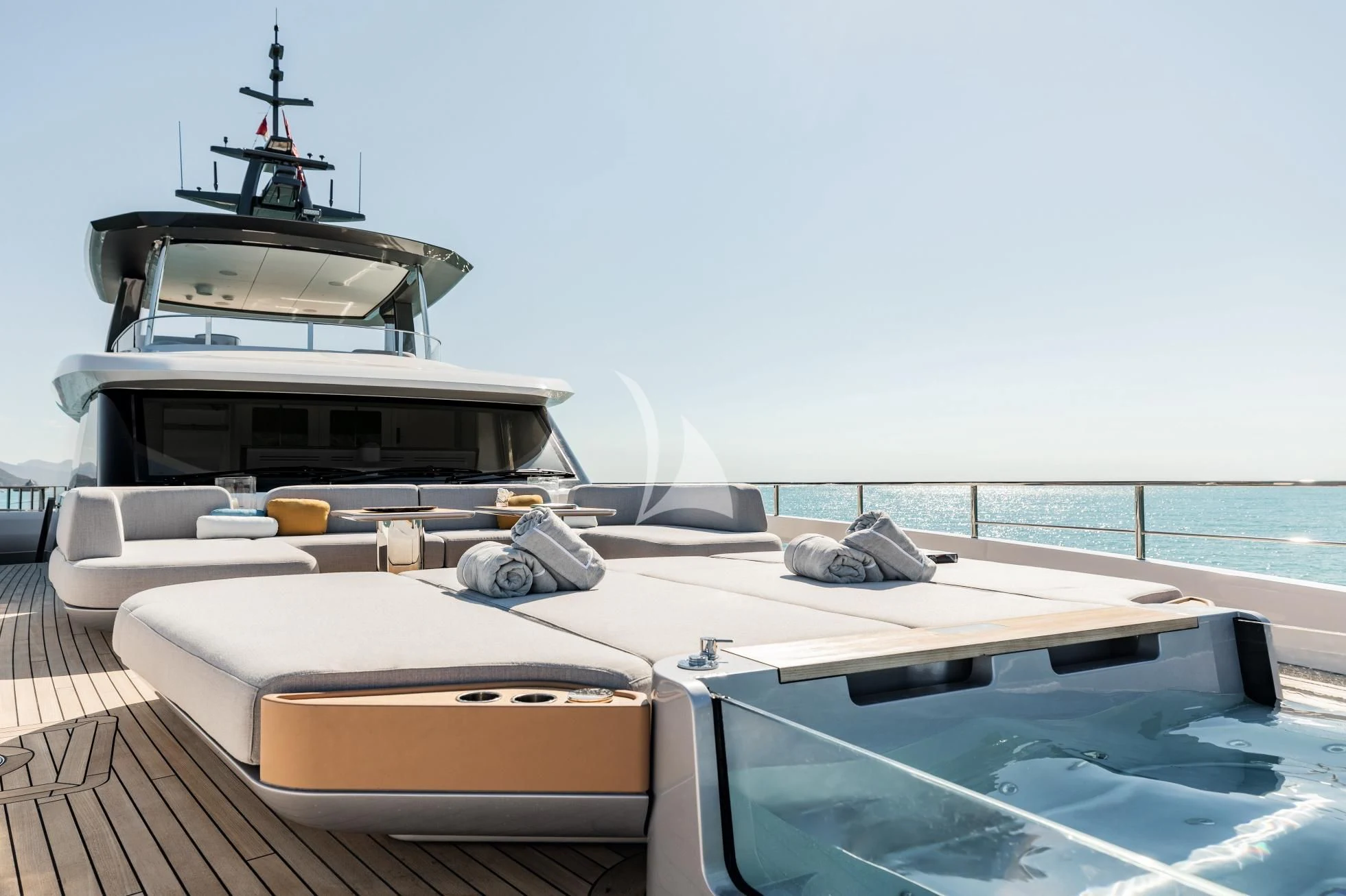 a boat on a deck aboard LUZ DE MAR Yacht for Sale