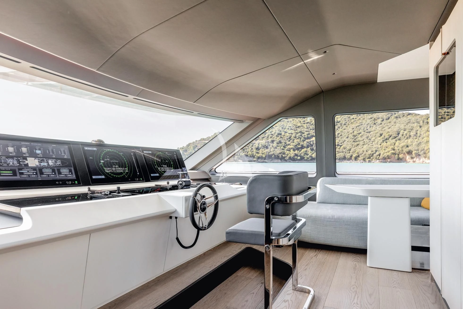 inside of a car aboard LUZ DE MAR Yacht for Sale