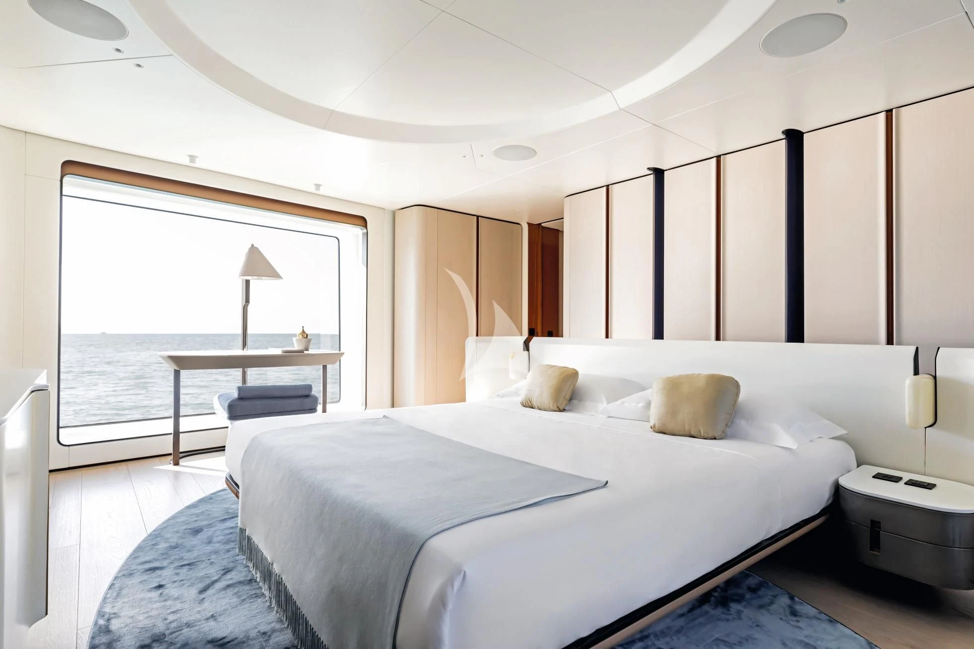 a room with two beds aboard LUZ DE MAR Yacht for Sale