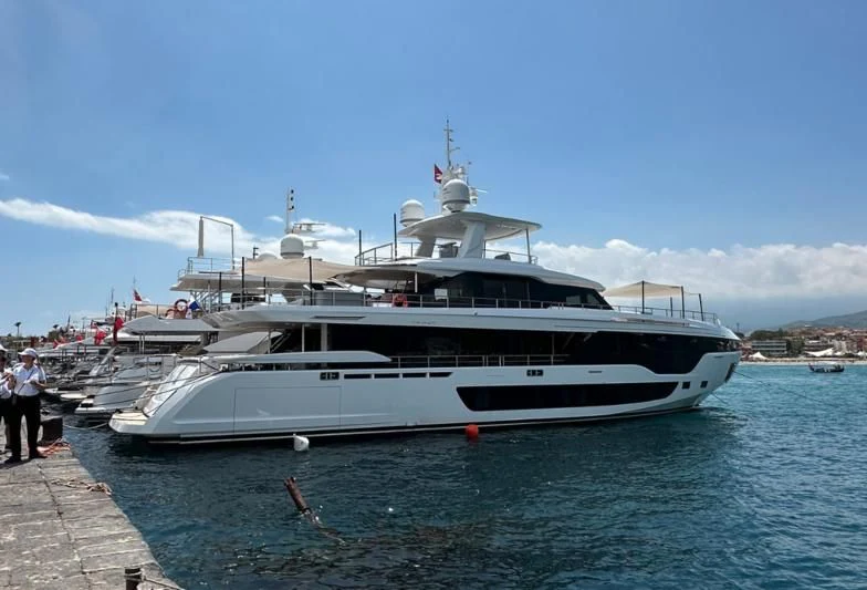 a large white boat in the water aboard LUZ DE MAR Yacht for Sale