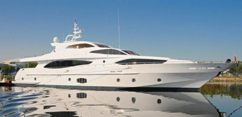 a white yacht in the water aboard METEOR Yacht for Sale