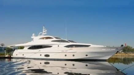 a white yacht on the water aboard METEOR Yacht for Sale