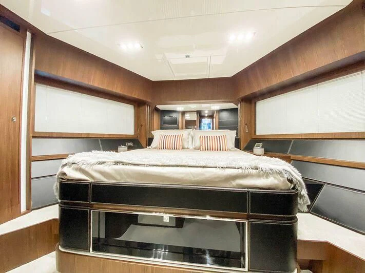 a bed in a room aboard EVENFLOW Yacht for Sale