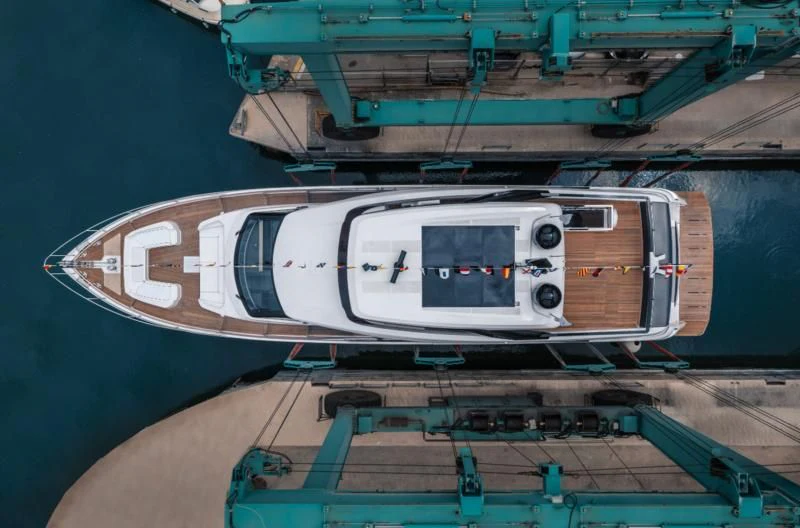 a large ship with a deck aboard VITTORIA Yacht for Sale