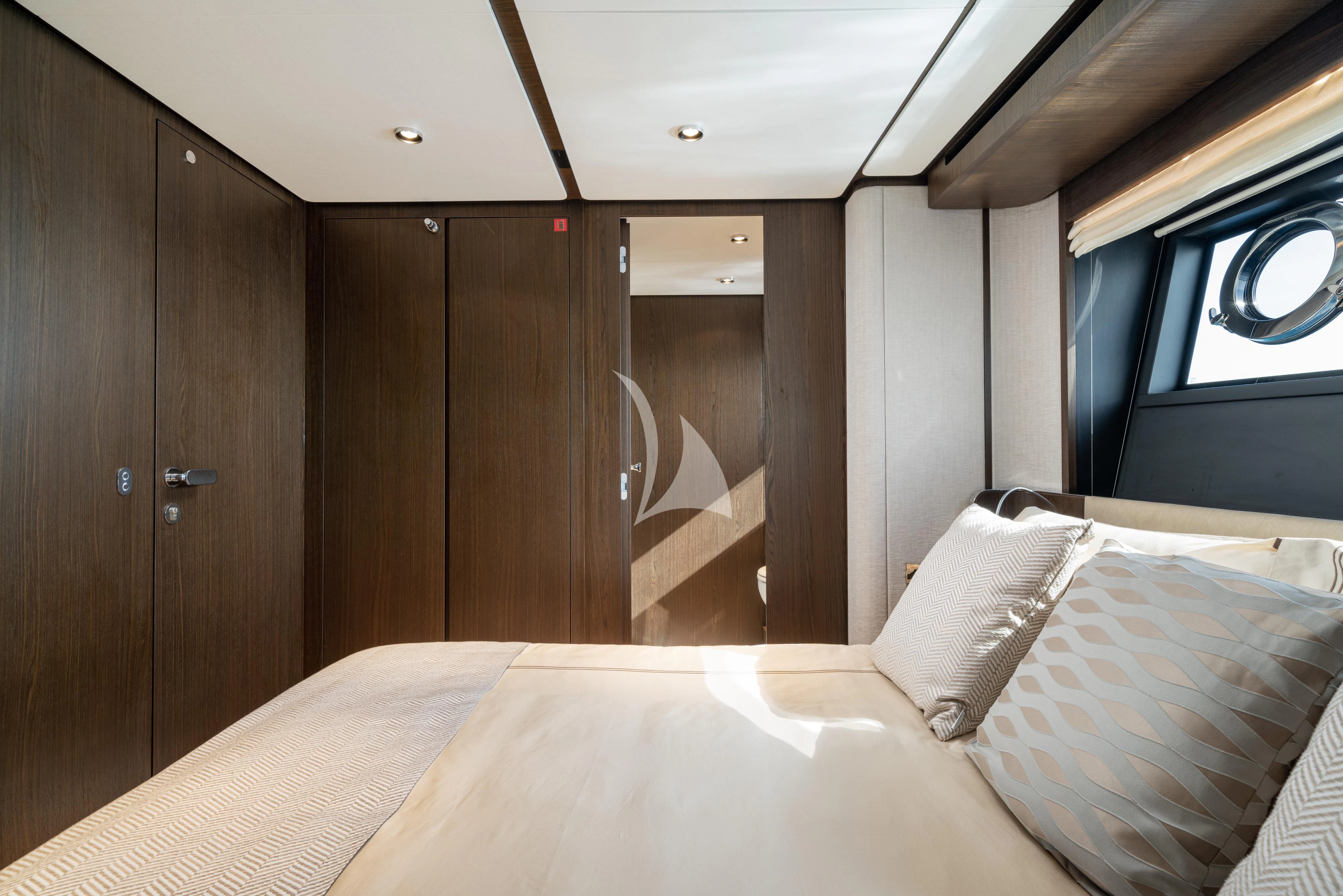 a bed in a room aboard VITTORIA Yacht for Sale