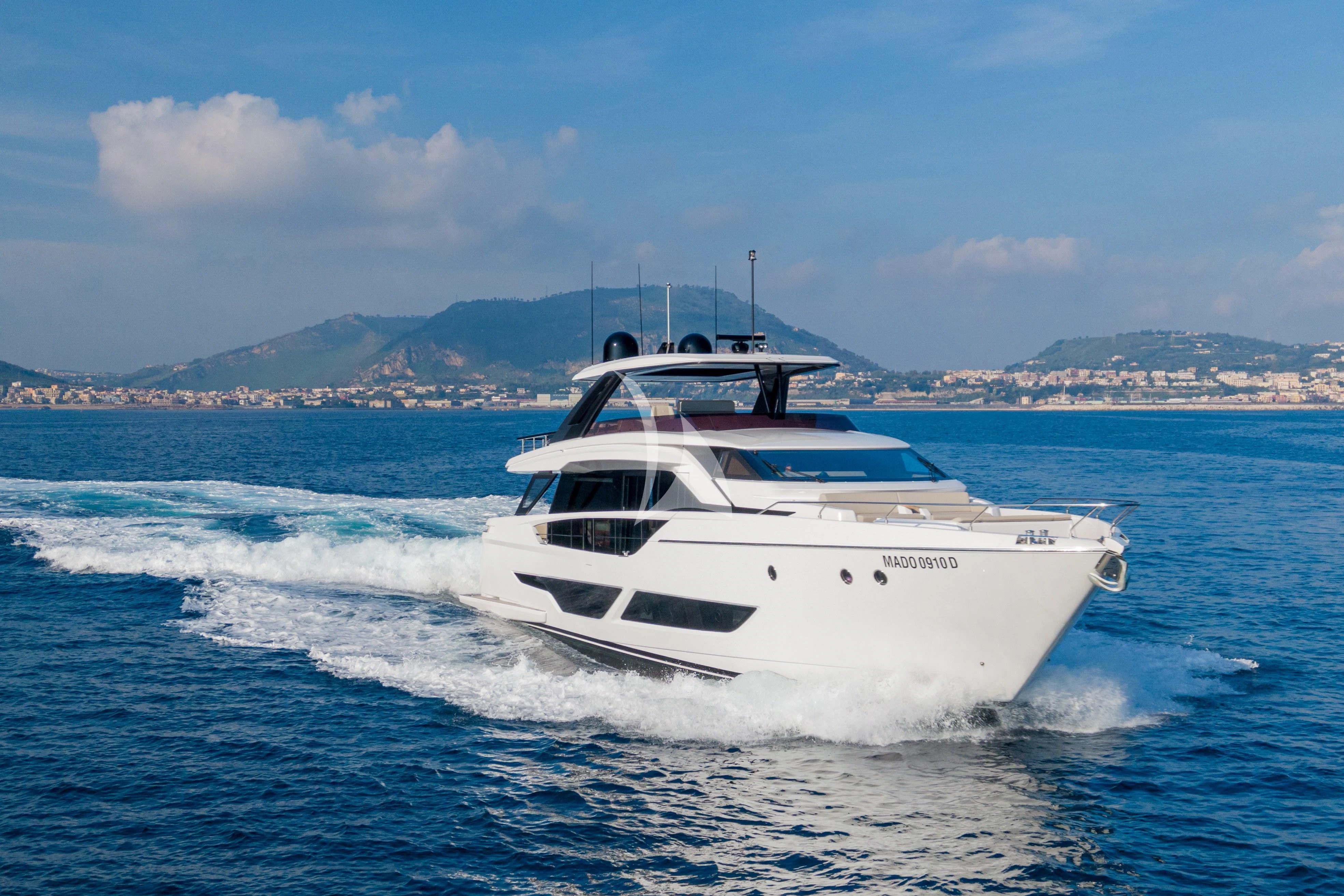a white yacht on the water aboard VITTORIA Yacht for Sale
