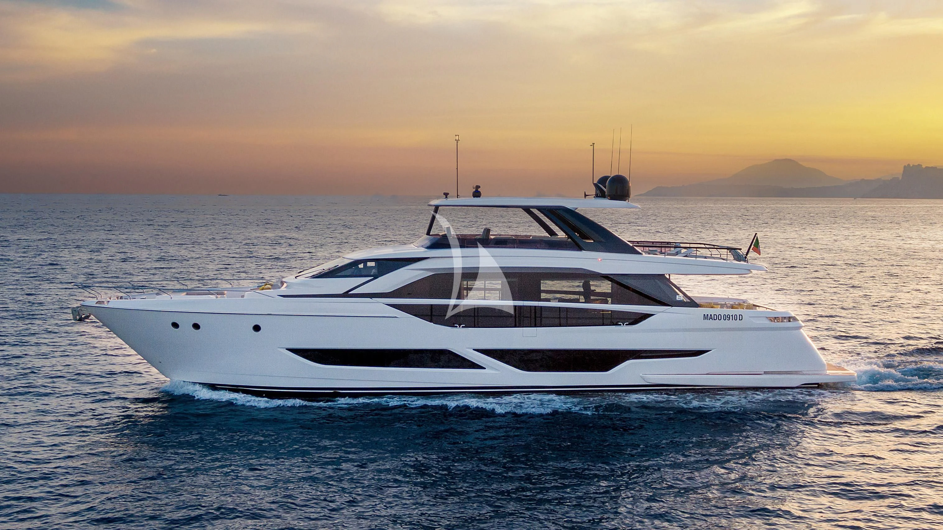 a white yacht in the water aboard VITTORIA Yacht for Sale