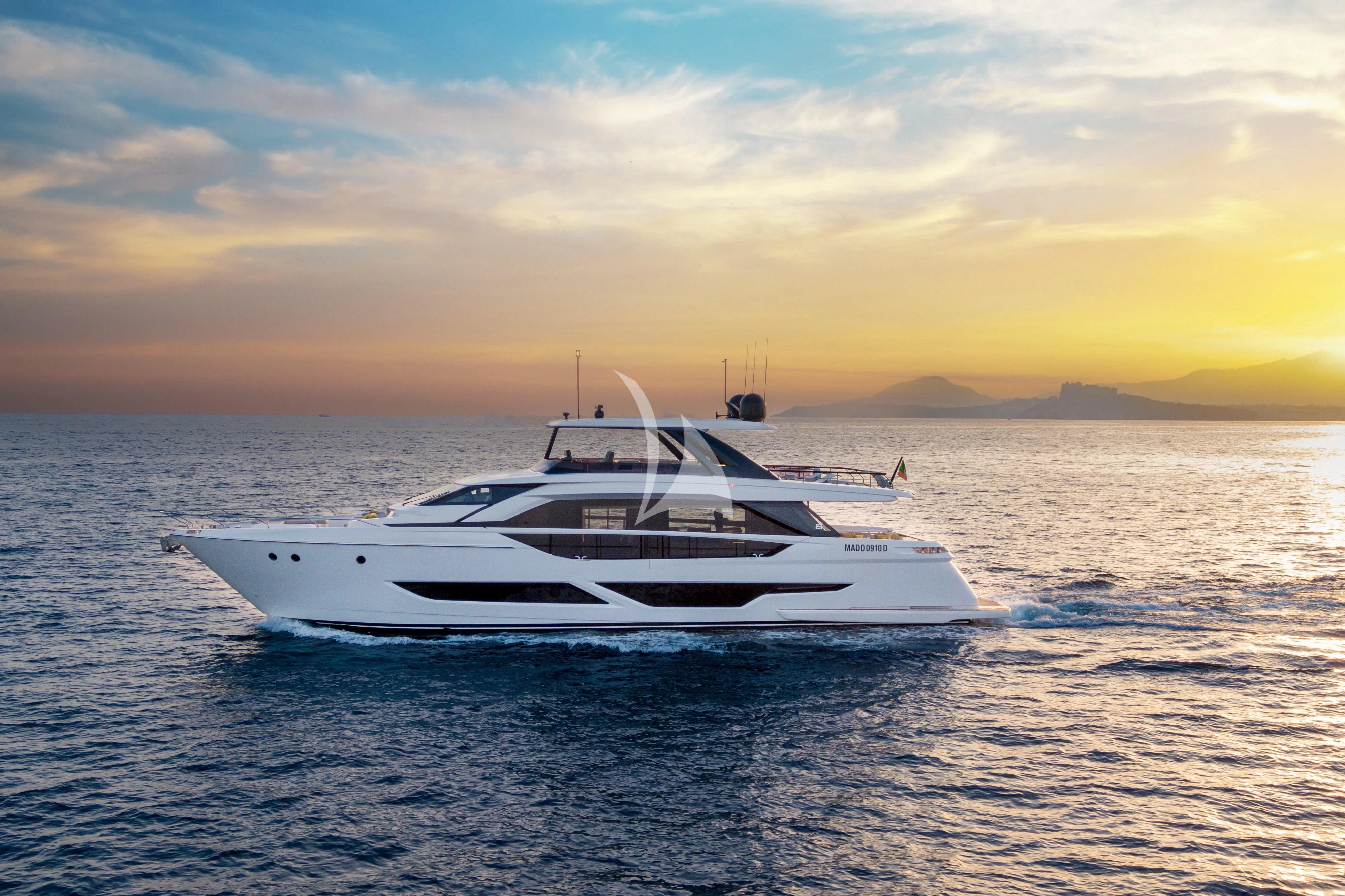 a white yacht in the water aboard VITTORIA Yacht for Sale