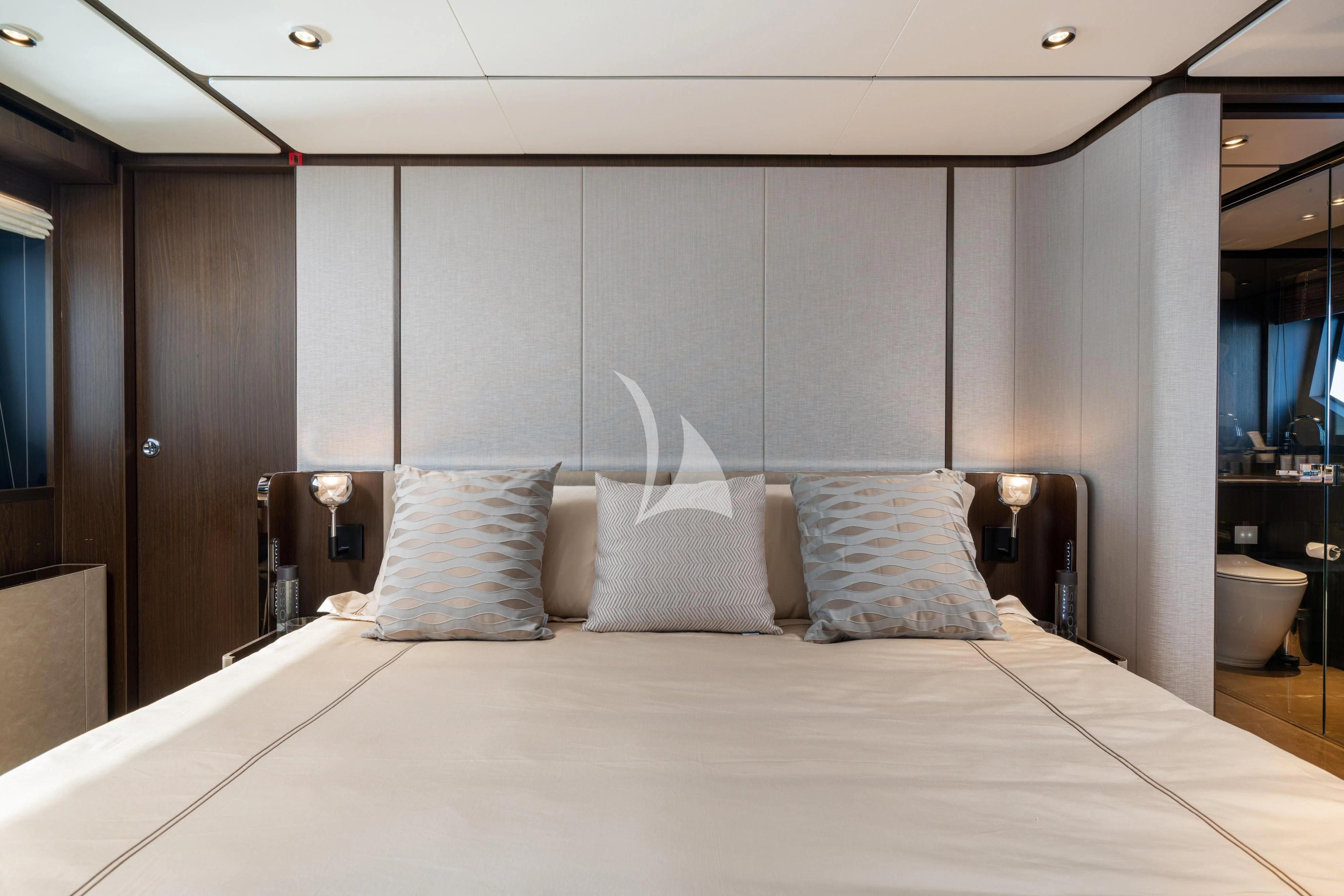 a bed with pillows aboard VITTORIA Yacht for Sale