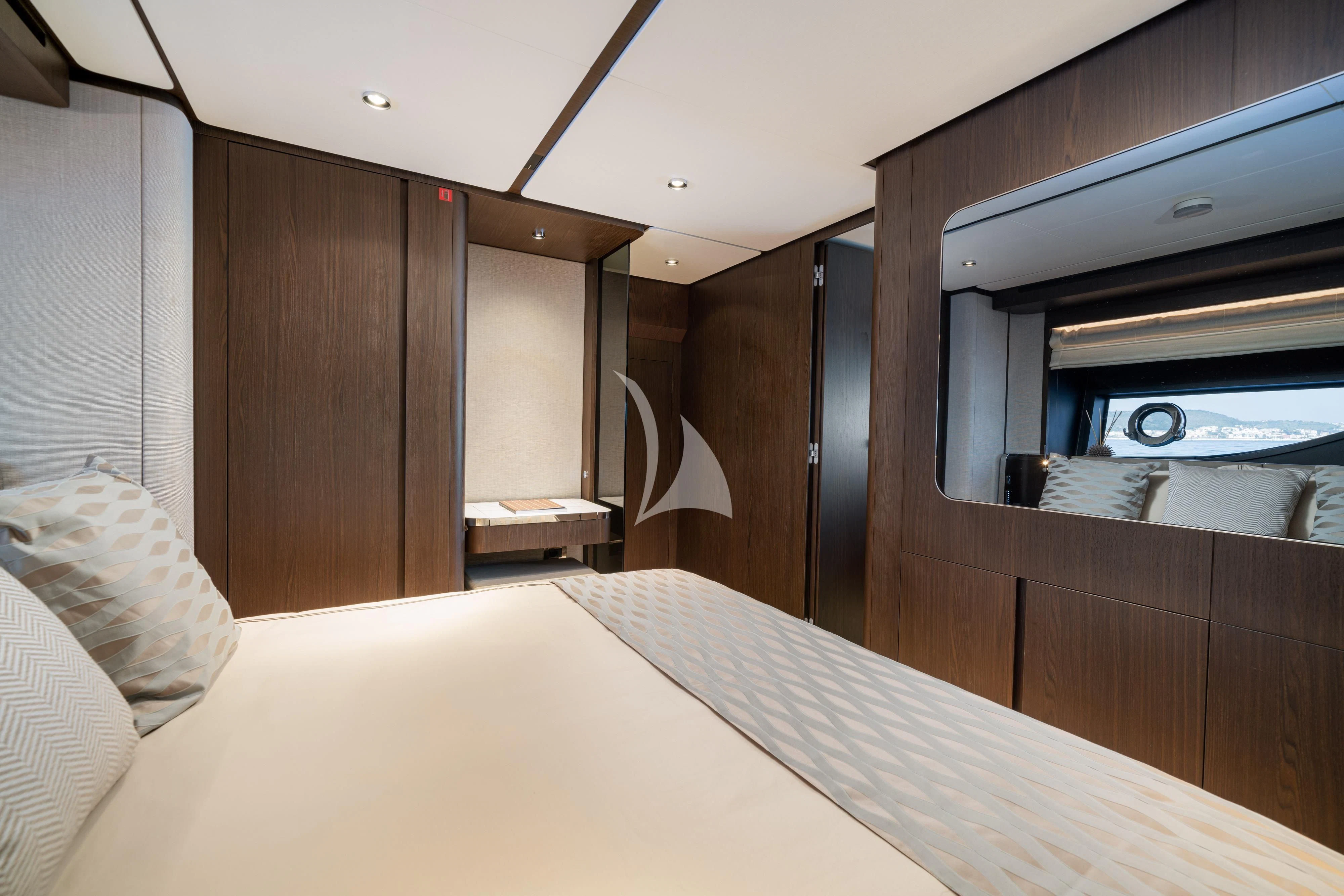 a bed in a room aboard VITTORIA Yacht for Sale