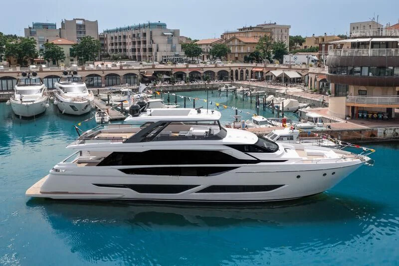 a group of boats in a harbor aboard VITTORIA Yacht for Sale