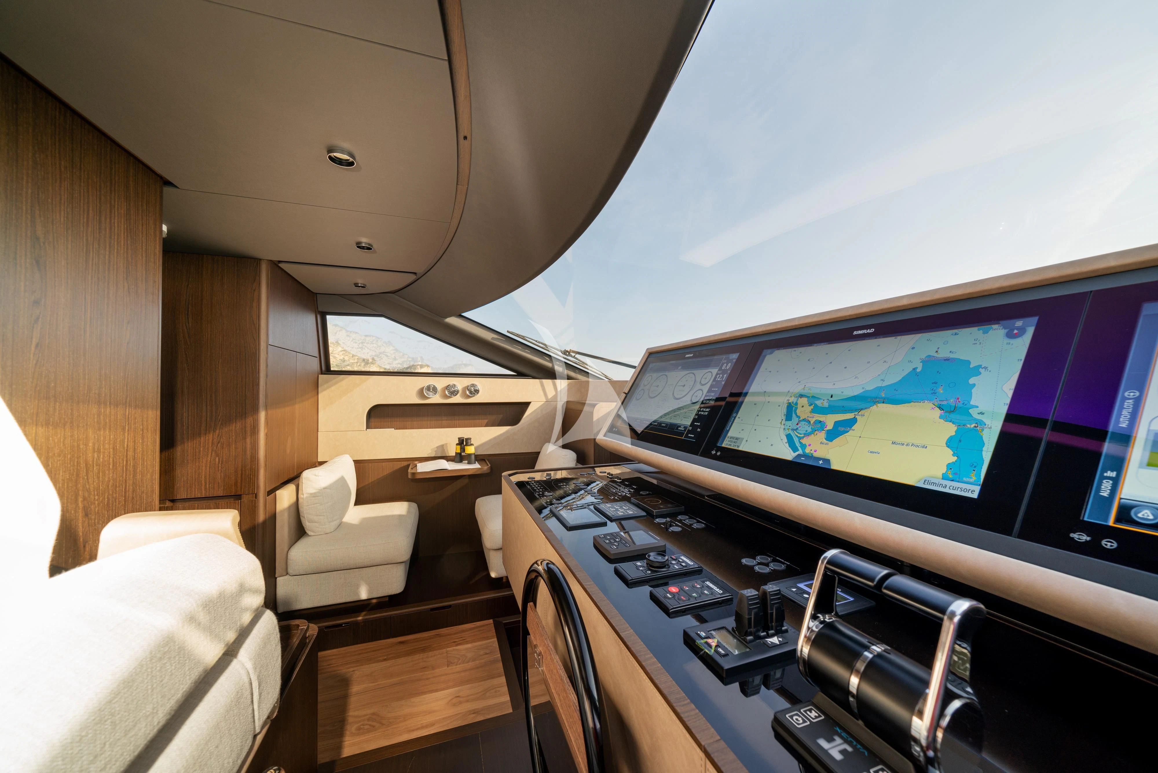 a room with a tv and a desk aboard VITTORIA Yacht for Sale