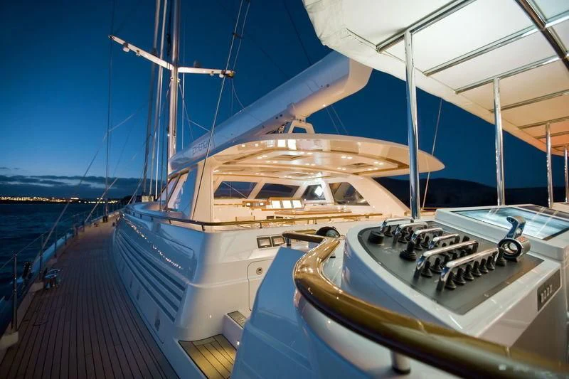 a couple of boats are parked on a dock aboard ETHEREAL Yacht for Sale