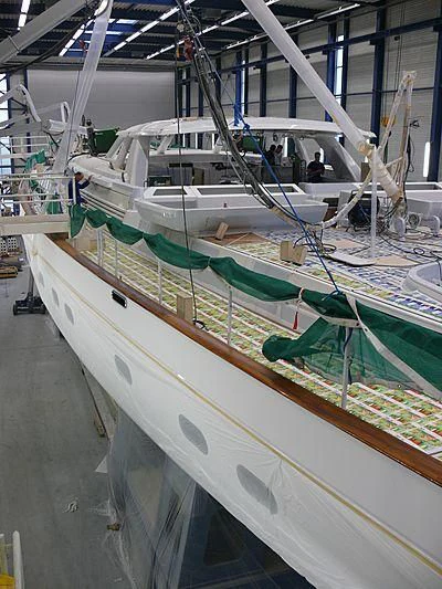 a boat in a large building aboard ETHEREAL Yacht for Sale