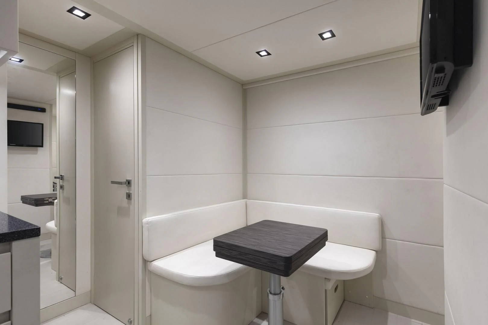 a bathroom with a stand up shower aboard AFRICAN WILD DOG Yacht for Sale