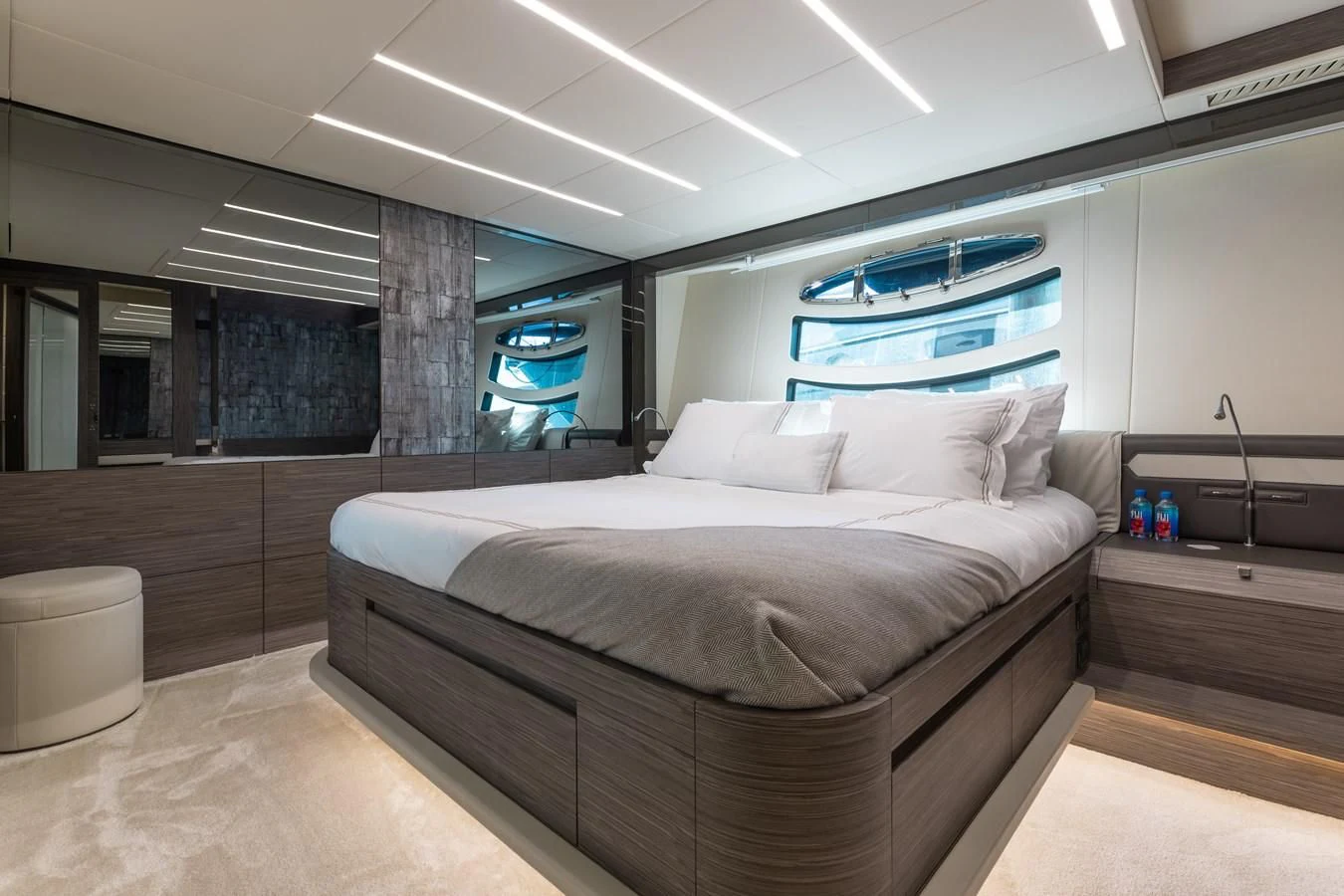 a bed in a room aboard AFRICAN WILD DOG Yacht for Sale