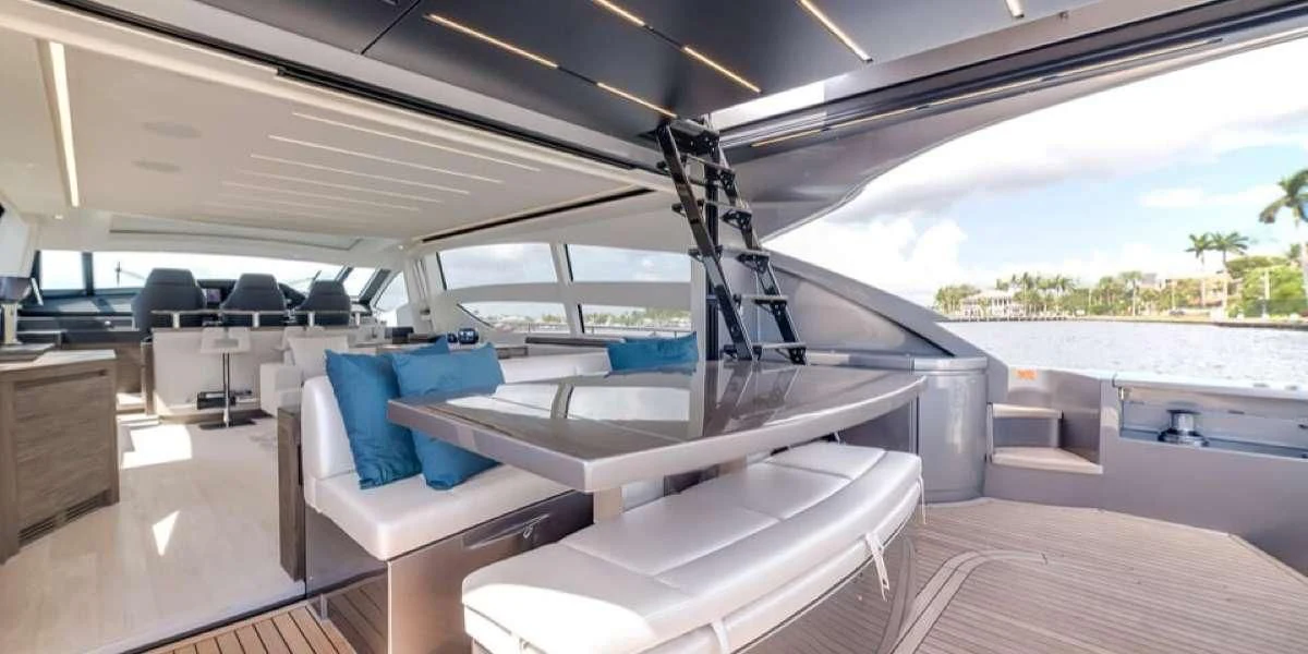 a boat on a deck aboard AFRICAN WILD DOG Yacht for Sale