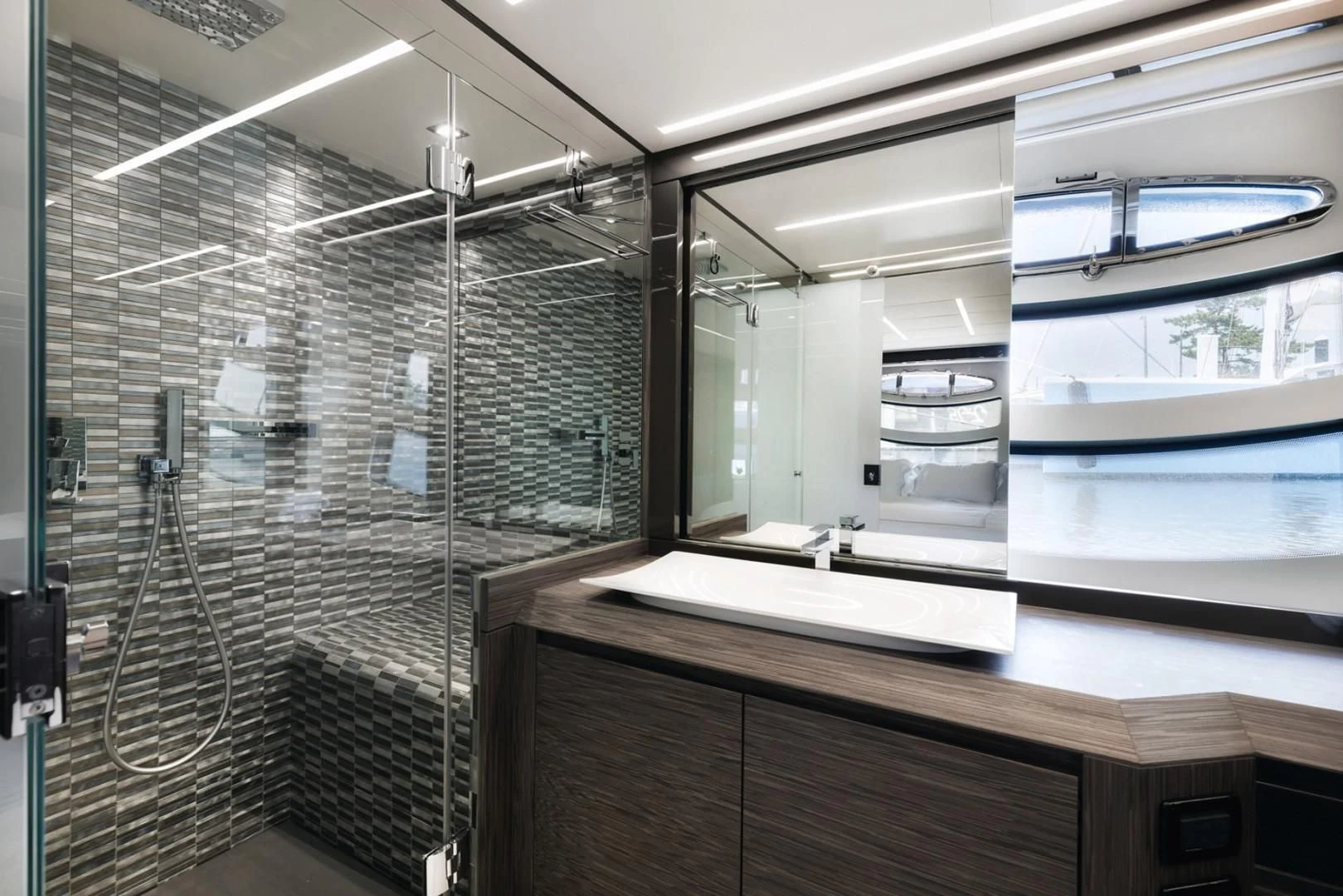a room with a sink and a mirror aboard AFRICAN WILD DOG Yacht for Sale
