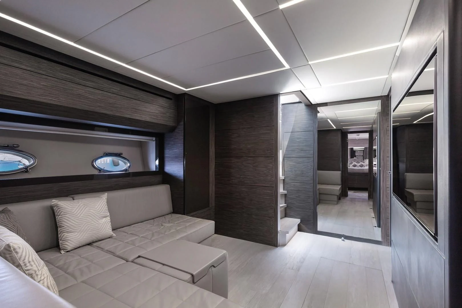 a room with a couch and a television aboard AFRICAN WILD DOG Yacht for Sale