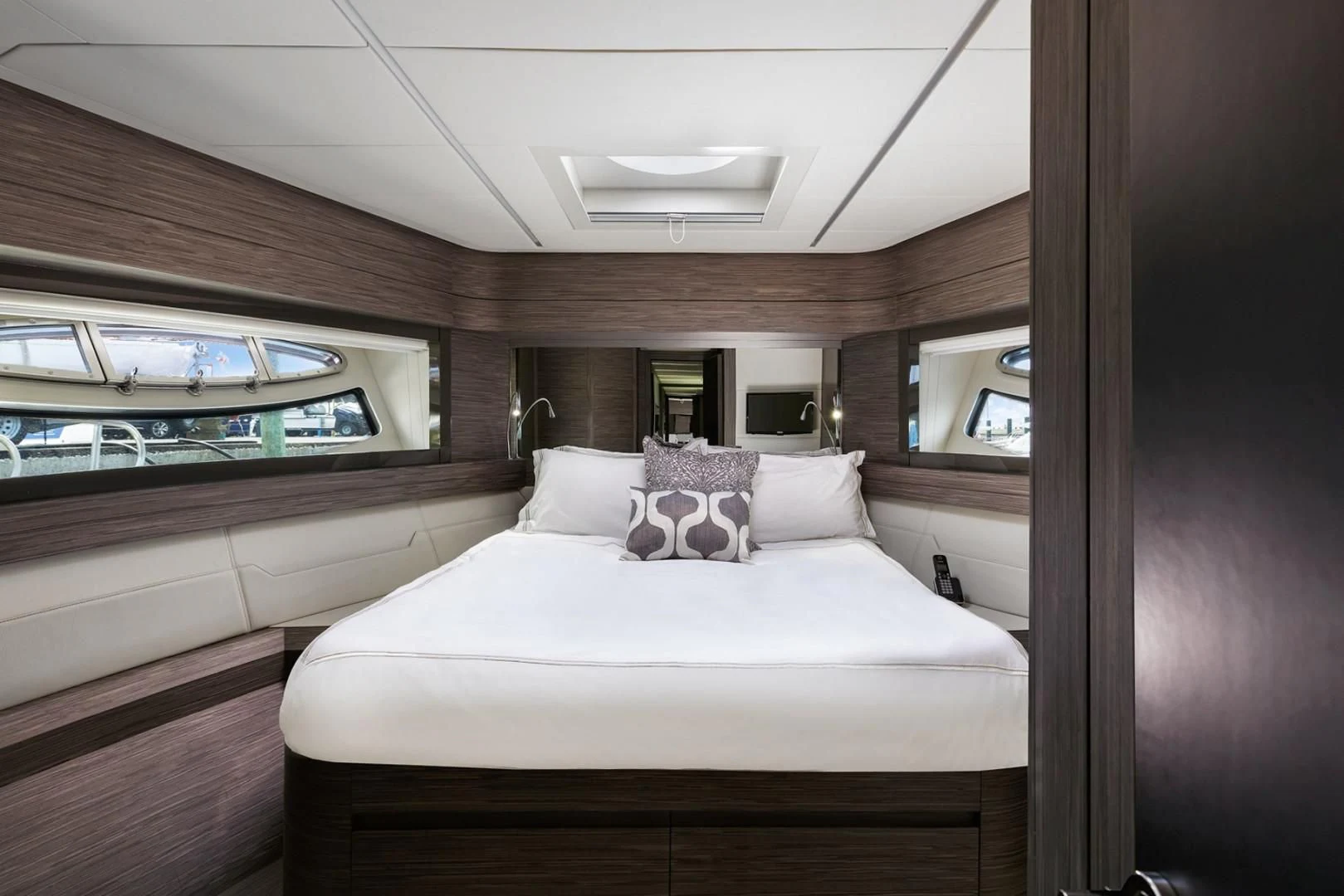 a bed in a room aboard AFRICAN WILD DOG Yacht for Sale