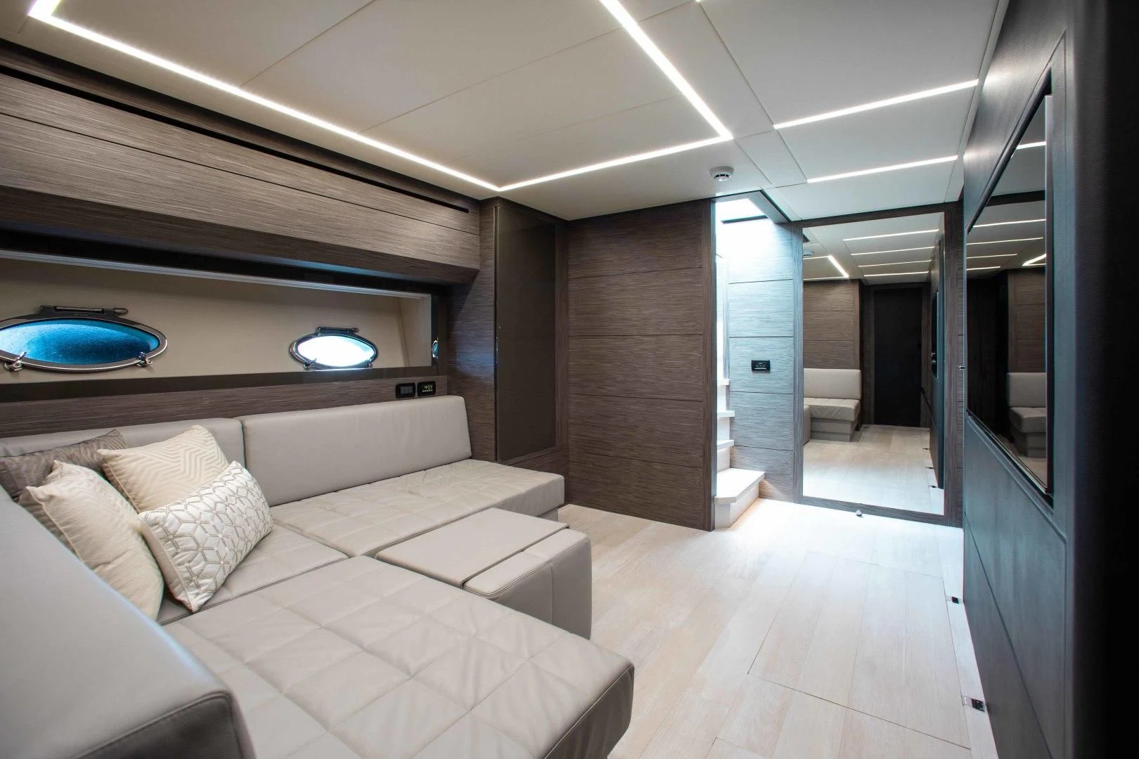 a room with a bed and a television aboard AFRICAN WILD DOG Yacht for Sale