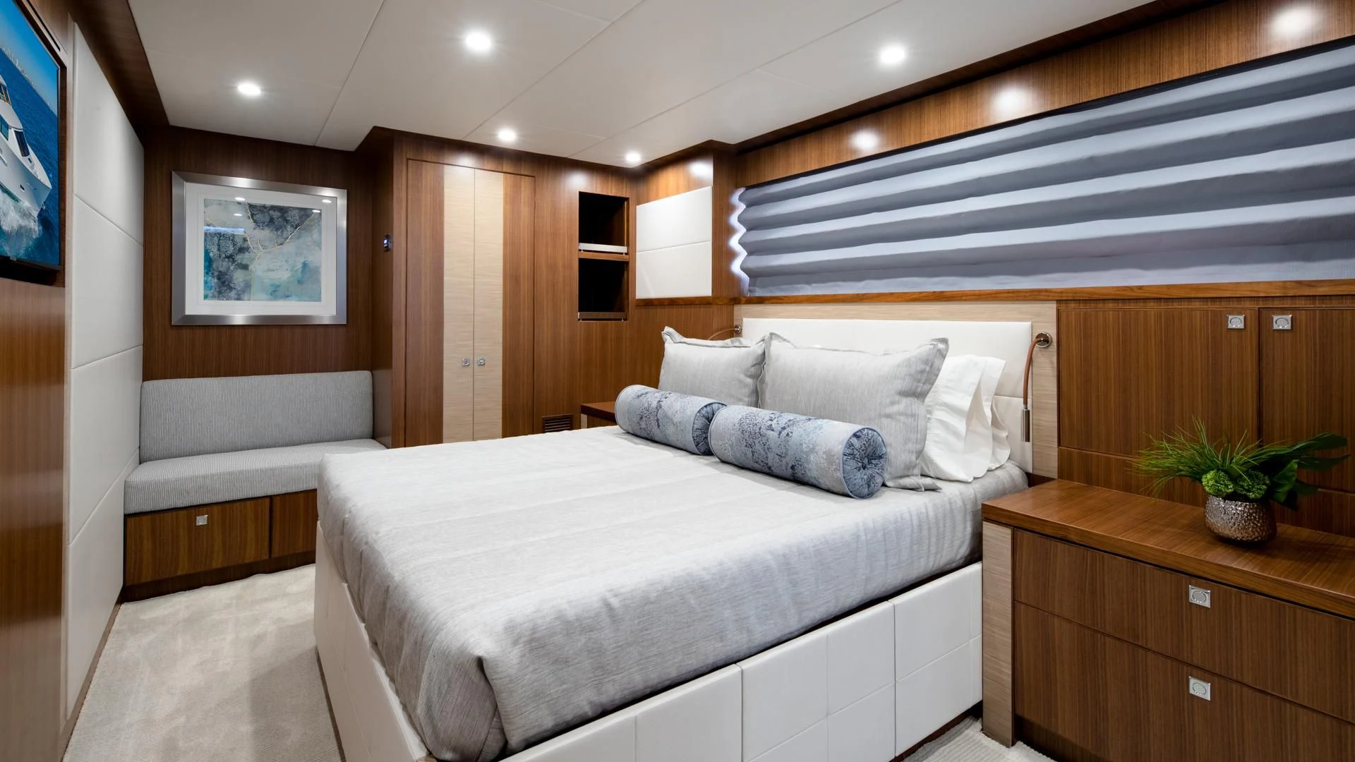 a bed in a room aboard RISK TAKER Yacht for Charter