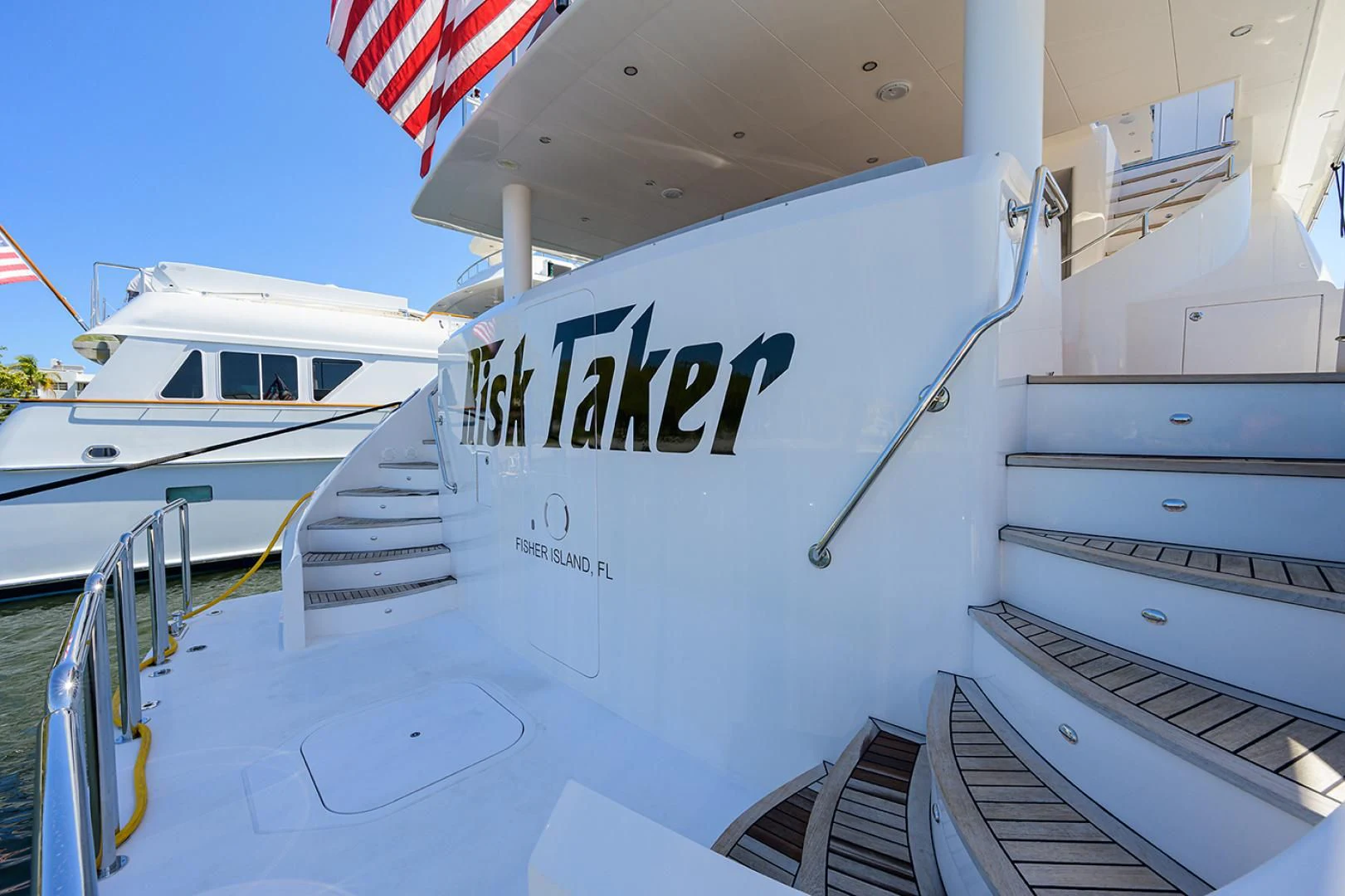 a couple of boats docked aboard RISK TAKER Yacht for Charter