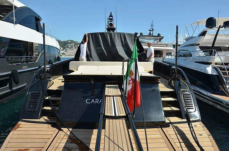 a boat docked at a pier aboard CARA MONTANA Yacht for Sale