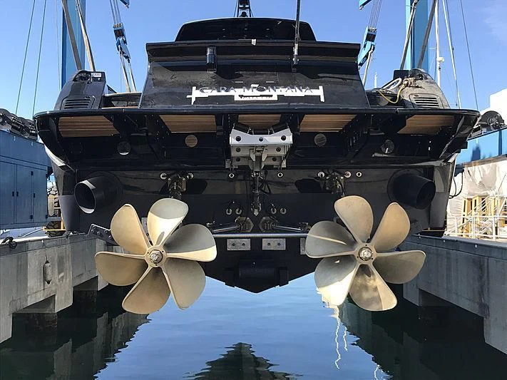 a large military ship with a propeller aboard CARA MONTANA Yacht for Sale