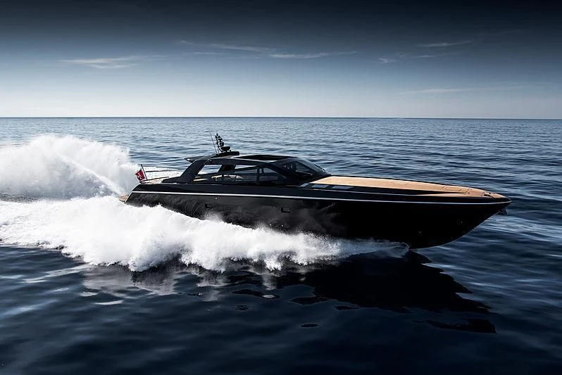 a boat splashing in the ocean aboard CARA MONTANA Yacht for Sale