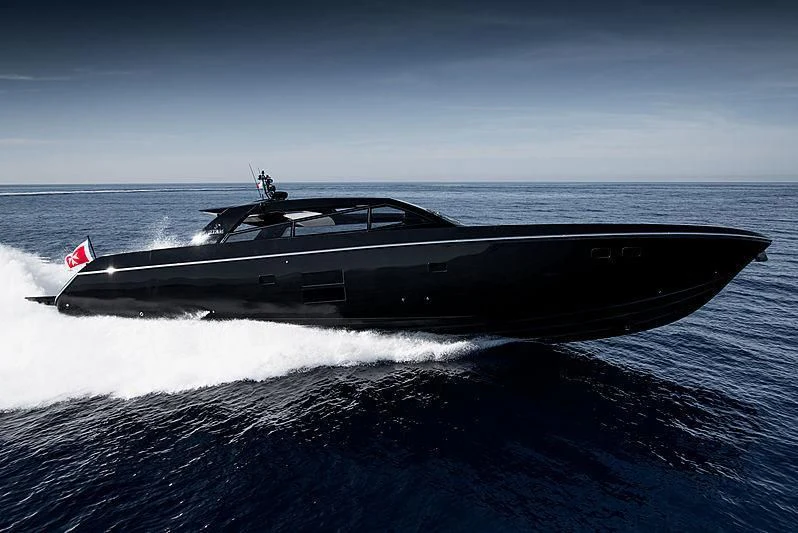 a black boat on water aboard CARA MONTANA Yacht for Sale
