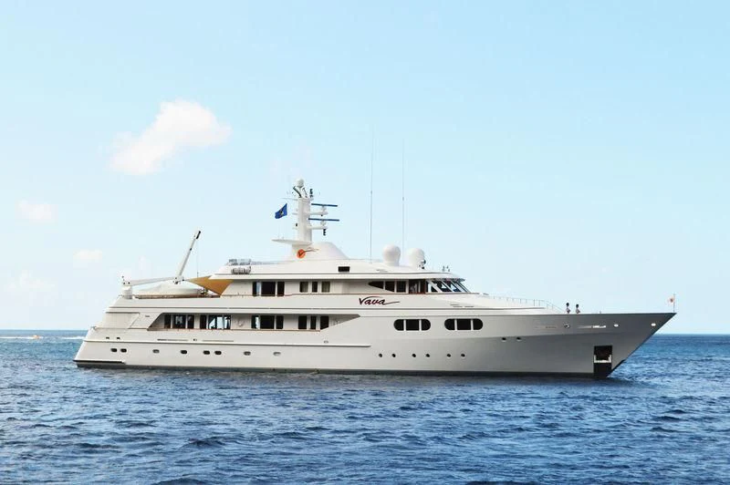 a white boat in the water aboard VAVA Yacht for Sale